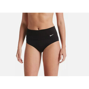 Nike Essential High-Waist Banded Bikini Bottoms Black Size Large New 10505